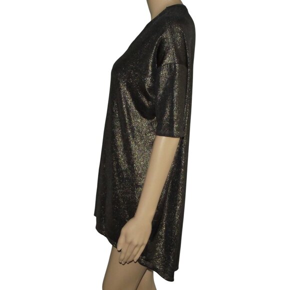 LulaRoe Tunic Top Womens Size XS Metallic Gold Black sparkle hi lo hem round - Picture 3 of 7